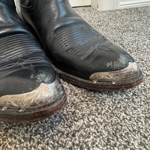Vintage 90s Dan Post Black Leather Western Cowboy Boots Metal Toe Women 8 - Picture 3 of 12